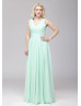 V Neck Mint Green Pleated Chiffon Fashion Bridesmaid Dress